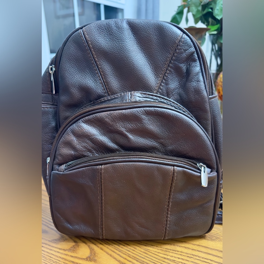 Vtg 90s Pebbled Leather Patchwork Backpack Bag Wo… - image 1